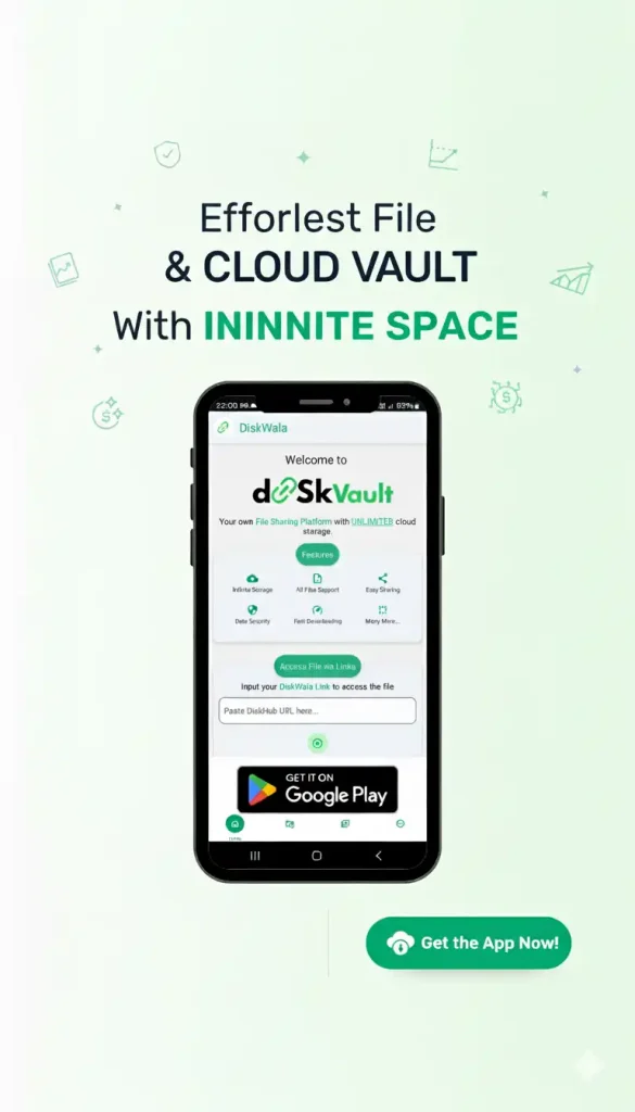 DiskWala MOD APK showing unlimited storage feature